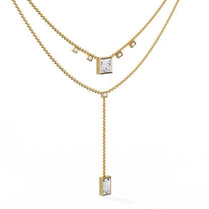 Baguette, Princess And Round Cut 3.44 Ct  Lab Grown Diamond Bezel Set Dainty Diamond Necklace For gifted by bridal