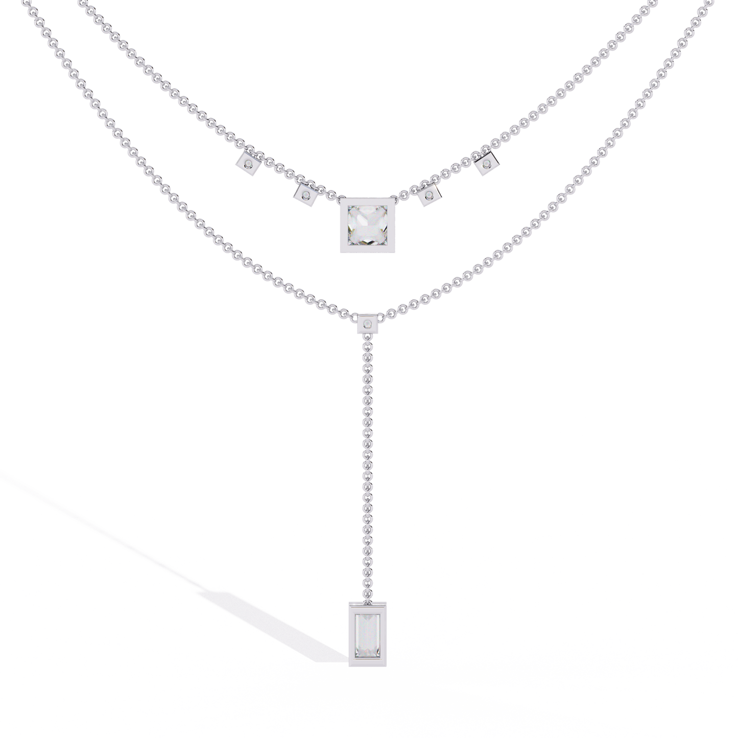 Baguette, Princess And Round Cut 3.44 Ct Lab Grown Diamond Bezel Set Dainty Diamond Necklace For gifted by bridal