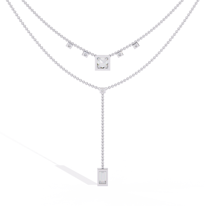 Baguette, Princess And Round Cut 3.44 Ct  Lab Grown Diamond Bezel Set Dainty Diamond Necklace For gifted by bridal