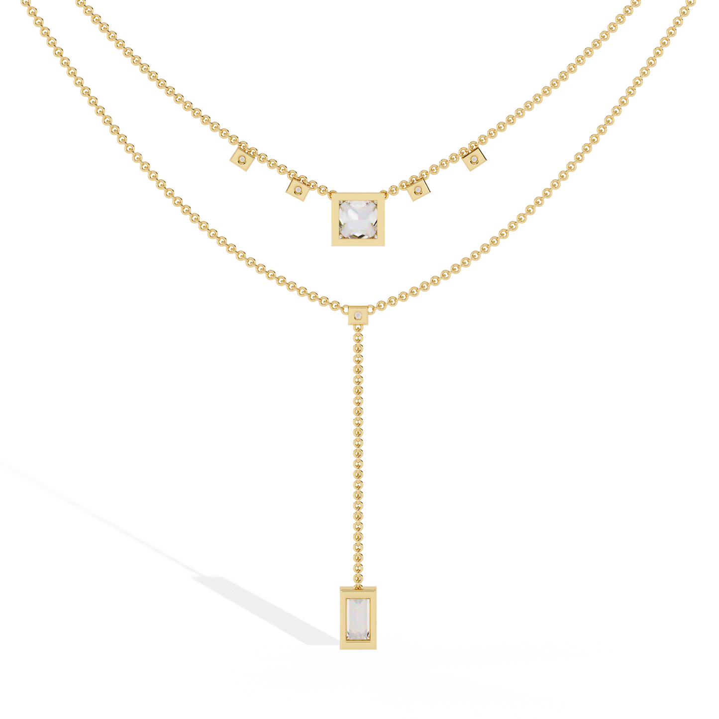 Baguette, Princess And Round Cut 3.44 Ct Lab Grown Diamond Bezel Set Dainty Diamond Necklace For gifted by bridal