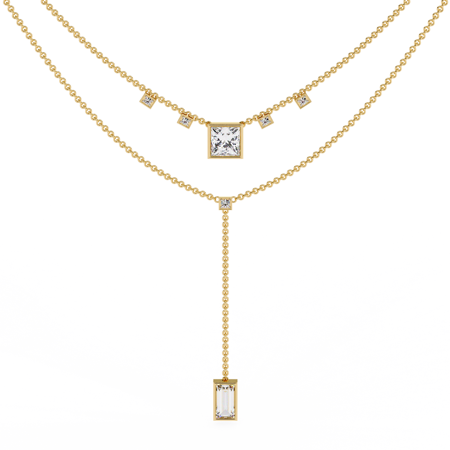 Baguette, Princess And Round Cut 3.44 Ct Lab Grown Diamond Bezel Set Dainty Diamond Necklace For gifted by bridal