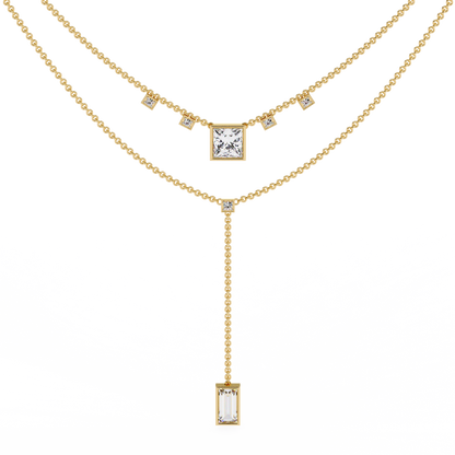 Baguette, Princess And Round Cut 3.44 Ct  Lab Grown Diamond Bezel Set Dainty Diamond Necklace For gifted by bridal