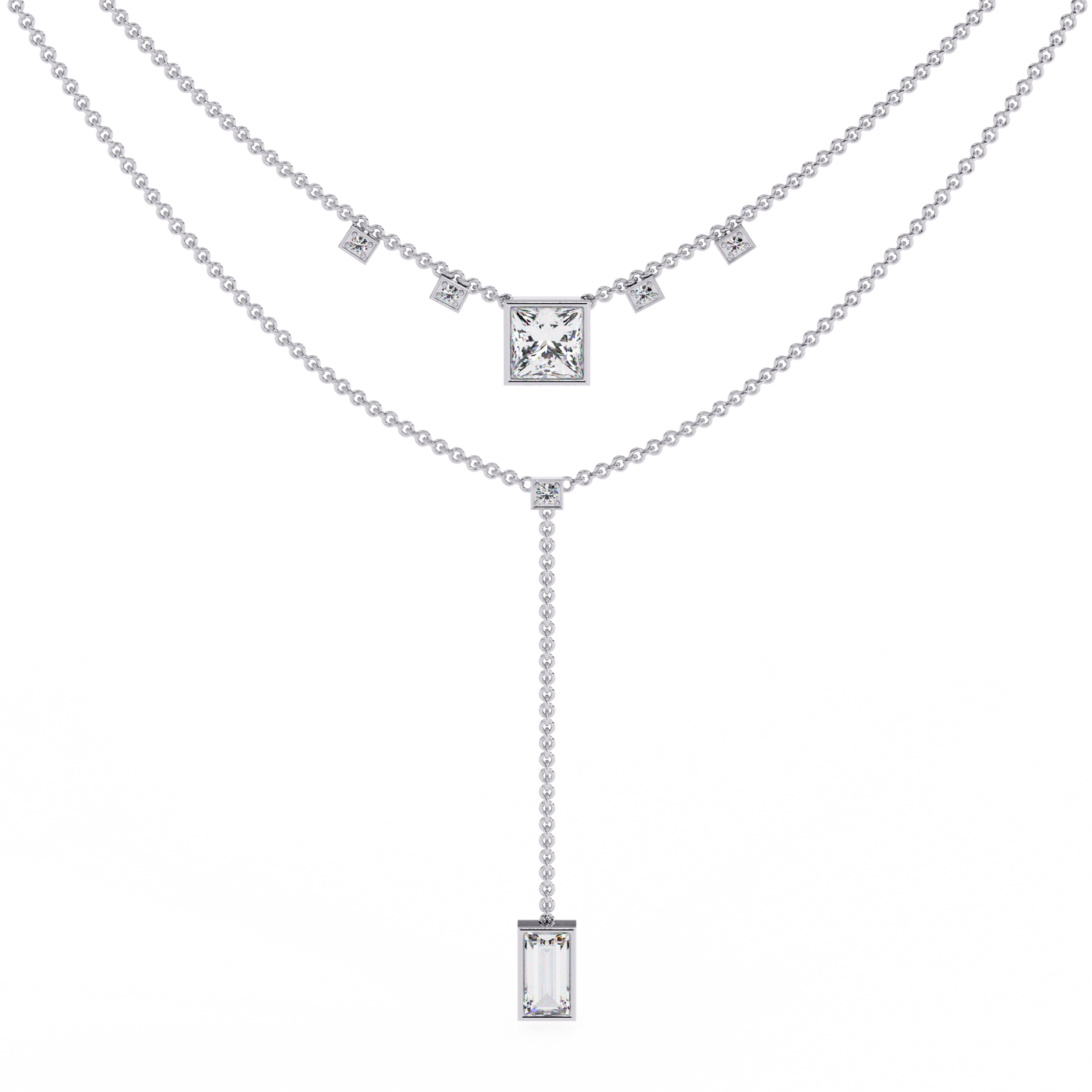 Baguette, Princess And Round Cut 3.44 Ct Lab Grown Diamond Bezel Set Dainty Diamond Necklace For gifted by bridal
