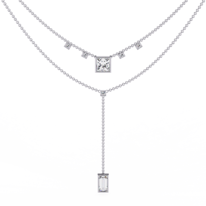 Baguette, Princess And Round Cut 3.44 Ct  Lab Grown Diamond Bezel Set Dainty Diamond Necklace For gifted by bridal