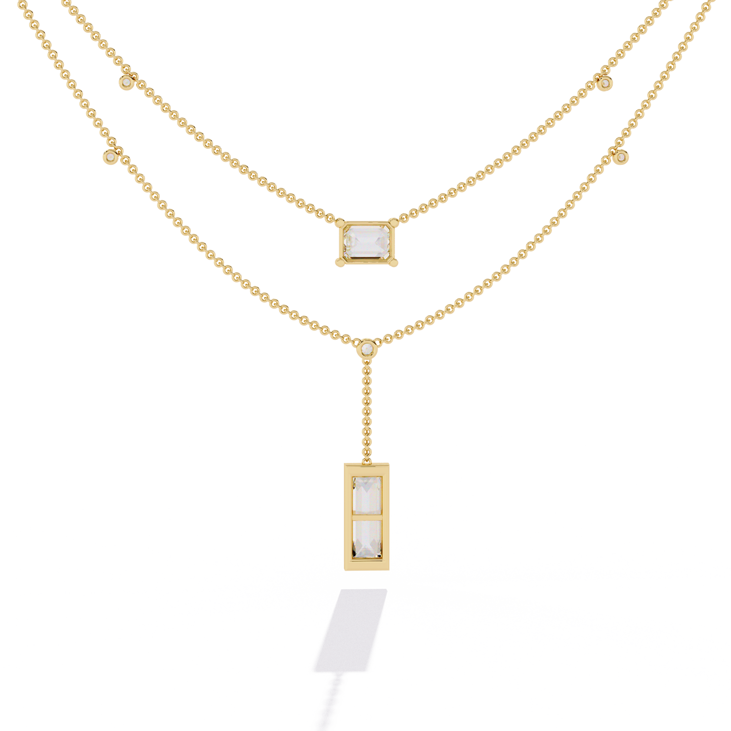 5.47 Ct Emerald , Baguette And Round Lab Grown Cut Diamond Unique Art Deco Dainty Necklace For Her