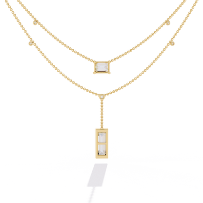 5.47 Ct Emerald , Baguette And Round Lab Grown  Cut Diamond Unique Art Deco Dainty Necklace For Her