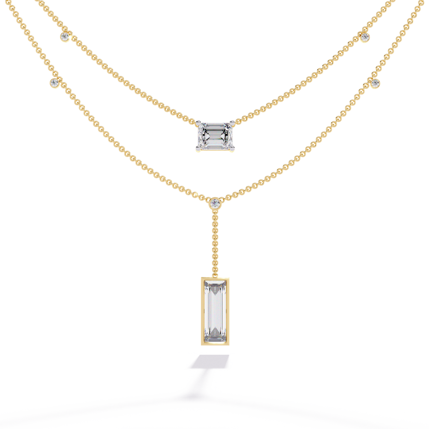 5.47 Ct Emerald , Baguette And Round Lab Grown Cut Diamond Unique Art Deco Dainty Necklace For Her
