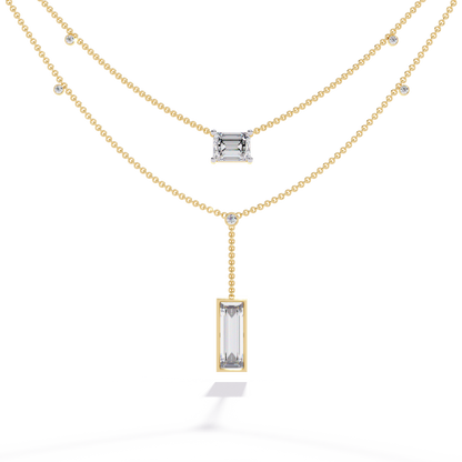 5.47 Ct Emerald , Baguette And Round Lab Grown  Cut Diamond Unique Art Deco Dainty Necklace For Her
