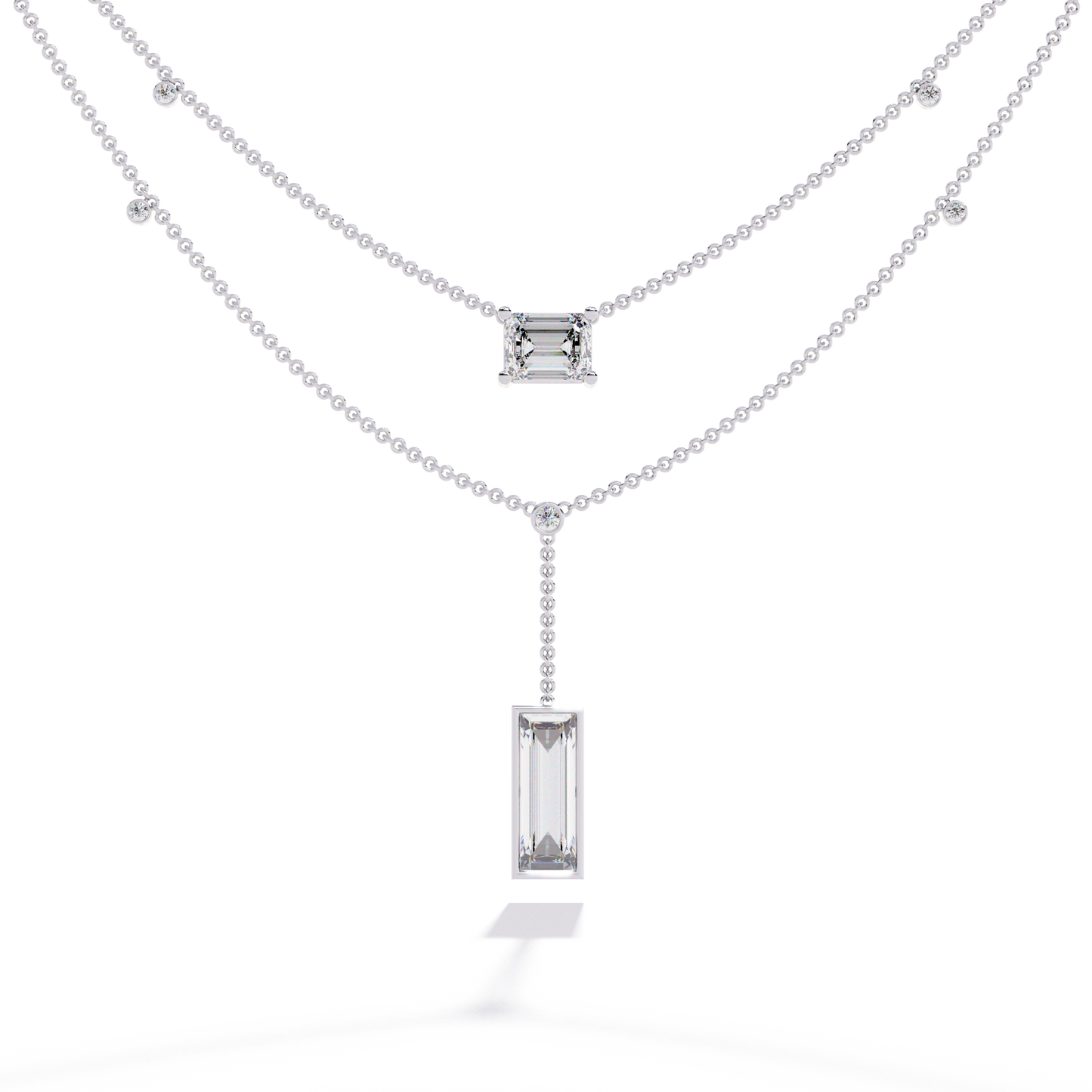 5.47 Ct Emerald , Baguette And Round Lab Grown Cut Diamond Unique Art Deco Dainty Necklace For Her