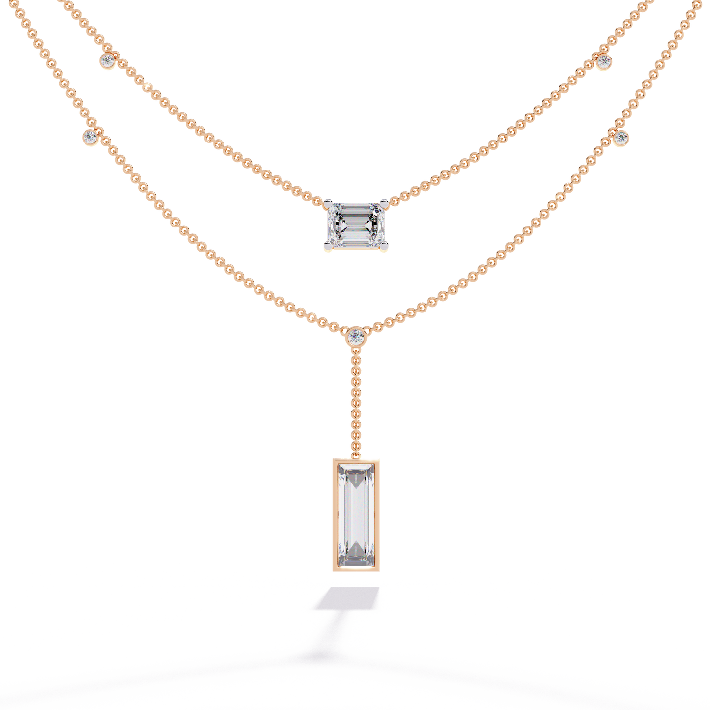5.47 Ct Emerald , Baguette And Round Lab Grown Cut Diamond Unique Art Deco Dainty Necklace For Her