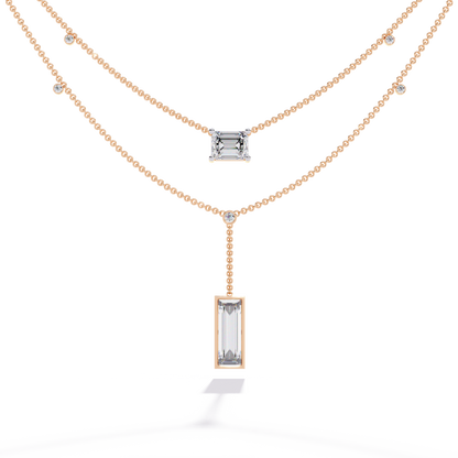 5.47 Ct Emerald , Baguette And Round Lab Grown  Cut Diamond Unique Art Deco Dainty Necklace For Her