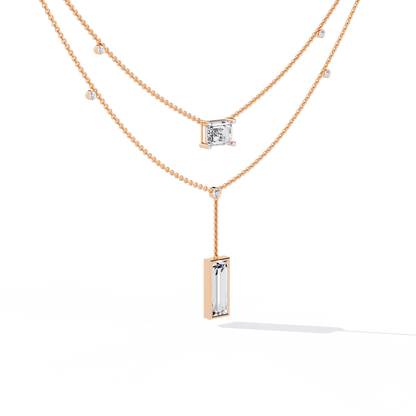 5.47 Ct Emerald , Baguette And Round Lab Grown  Cut Diamond Unique Art Deco Dainty Necklace For Her