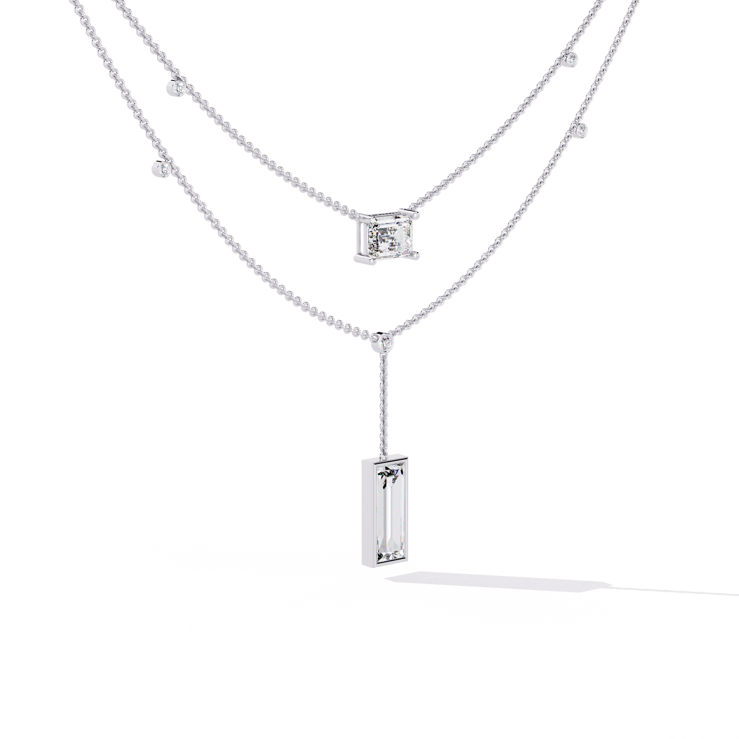 5.47 Ct Emerald , Baguette And Round Lab Grown Cut Diamond Unique Art Deco Dainty Necklace For Her