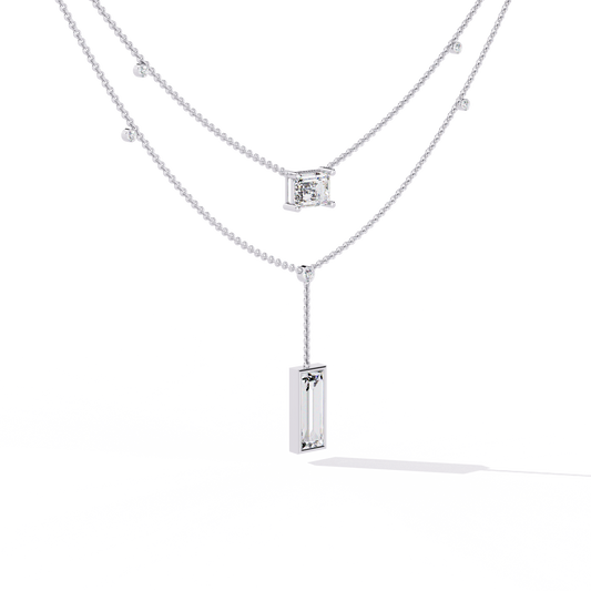 5.47 Ct Emerald , Baguette And Round Lab Grown  Cut Diamond Unique Art Deco Dainty Necklace For Her