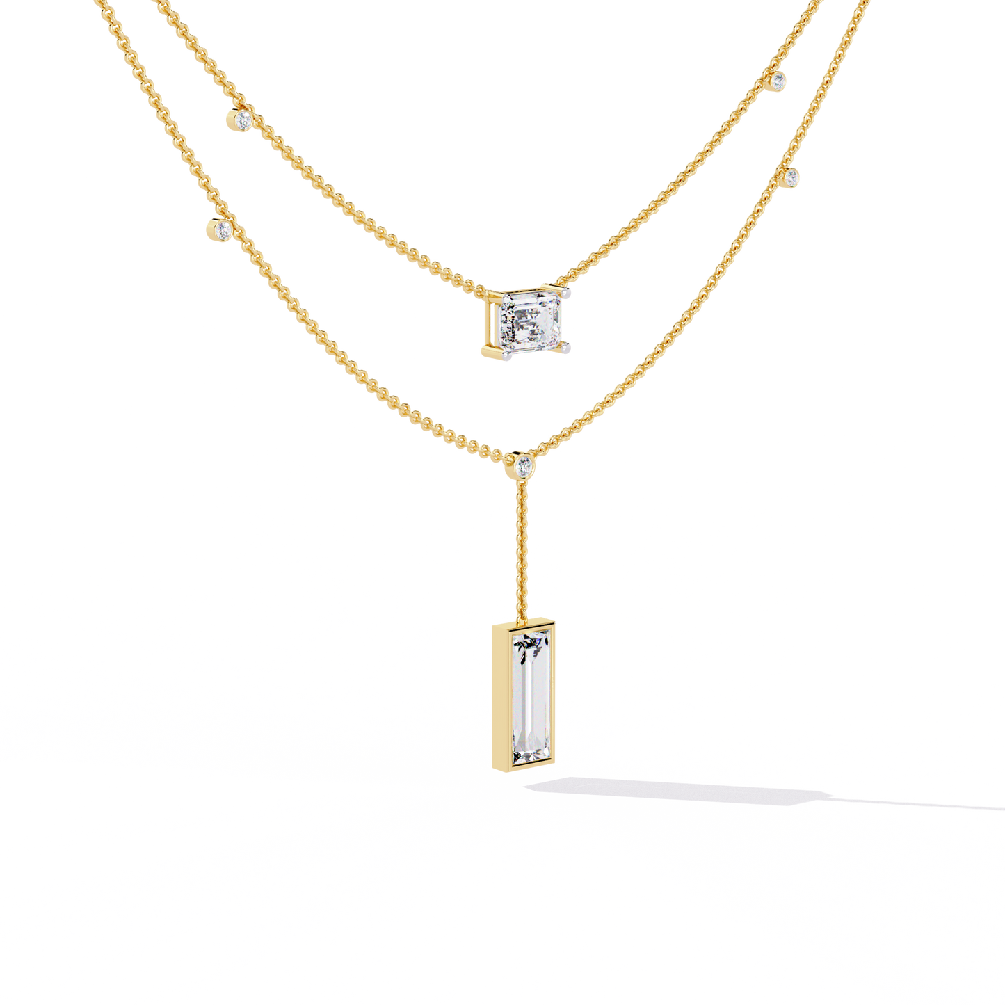 5.47 Ct Emerald , Baguette And Round Lab Grown Cut Diamond Unique Art Deco Dainty Necklace For Her