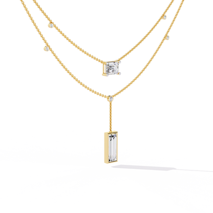 5.47 Ct Emerald , Baguette And Round Lab Grown  Cut Diamond Unique Art Deco Dainty Necklace For Her