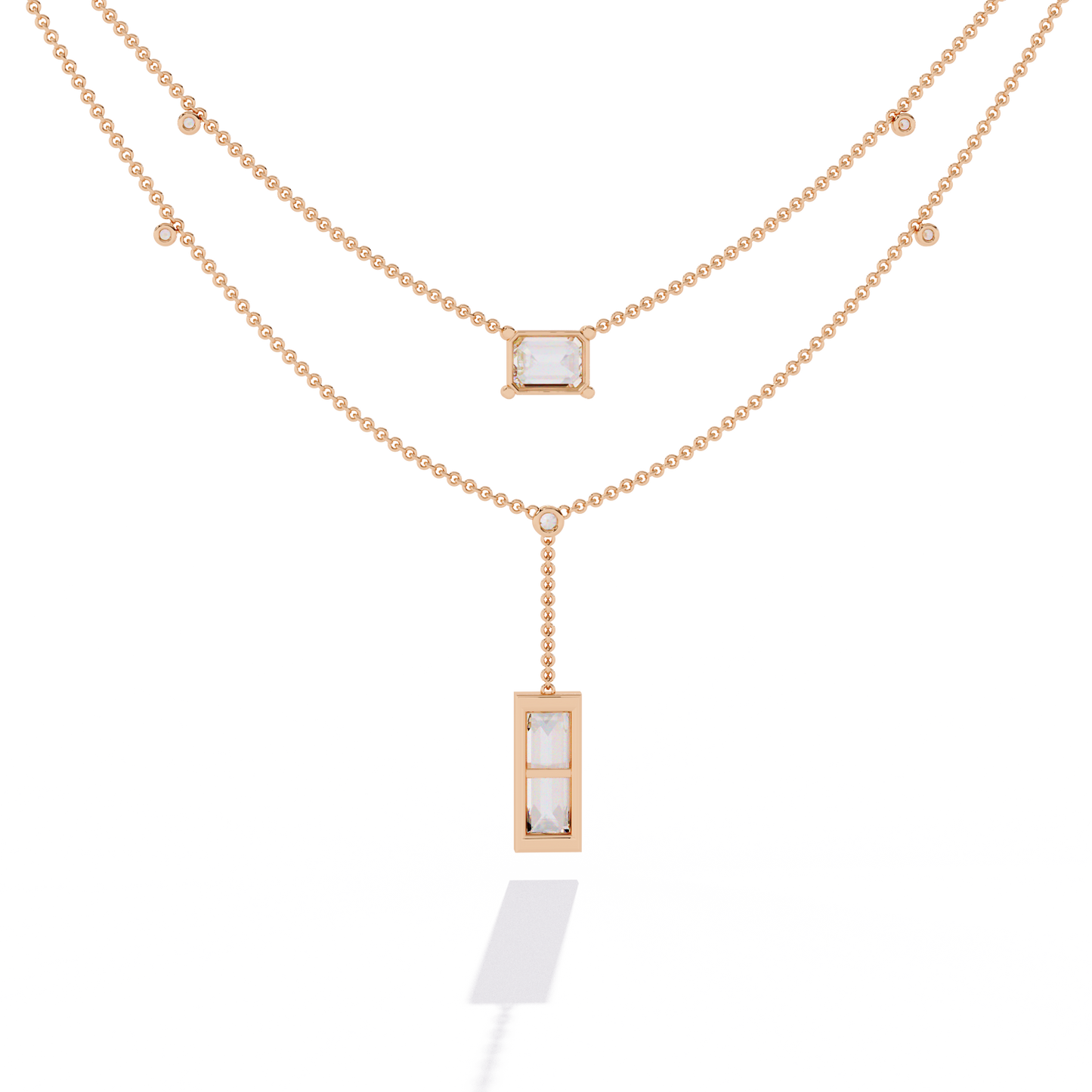 5.47 Ct Emerald , Baguette And Round Lab Grown Cut Diamond Unique Art Deco Dainty Necklace For Her