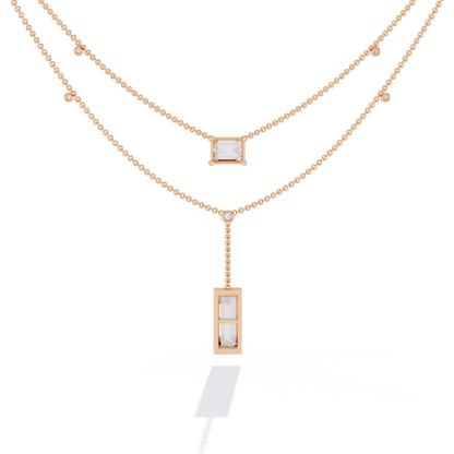 5.47 Ct Emerald , Baguette And Round Lab Grown  Cut Diamond Unique Art Deco Dainty Necklace For Her