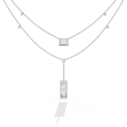 5.47 Ct Emerald , Baguette And Round Lab Grown  Cut Diamond Unique Art Deco Dainty Necklace For Her