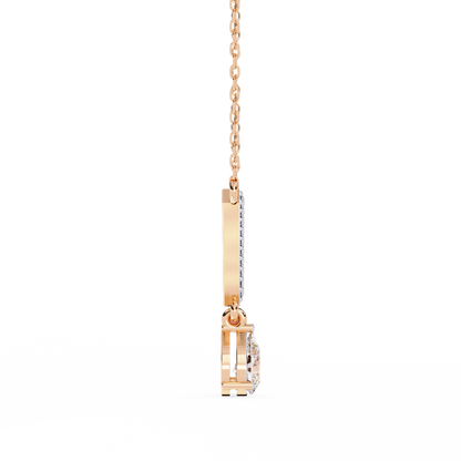 V Shape 10k Solid Gold  Pear And Round Cut Lab Grown Diamond Delicate Unique Statement Vintage Necklace