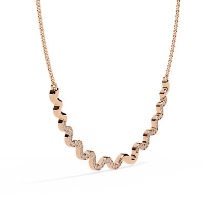18K Solid Rose Gold  Round Cut Lab Grown And Natural Diamond Art Deco Vintage Antique Cluster Necklace For Anniversary