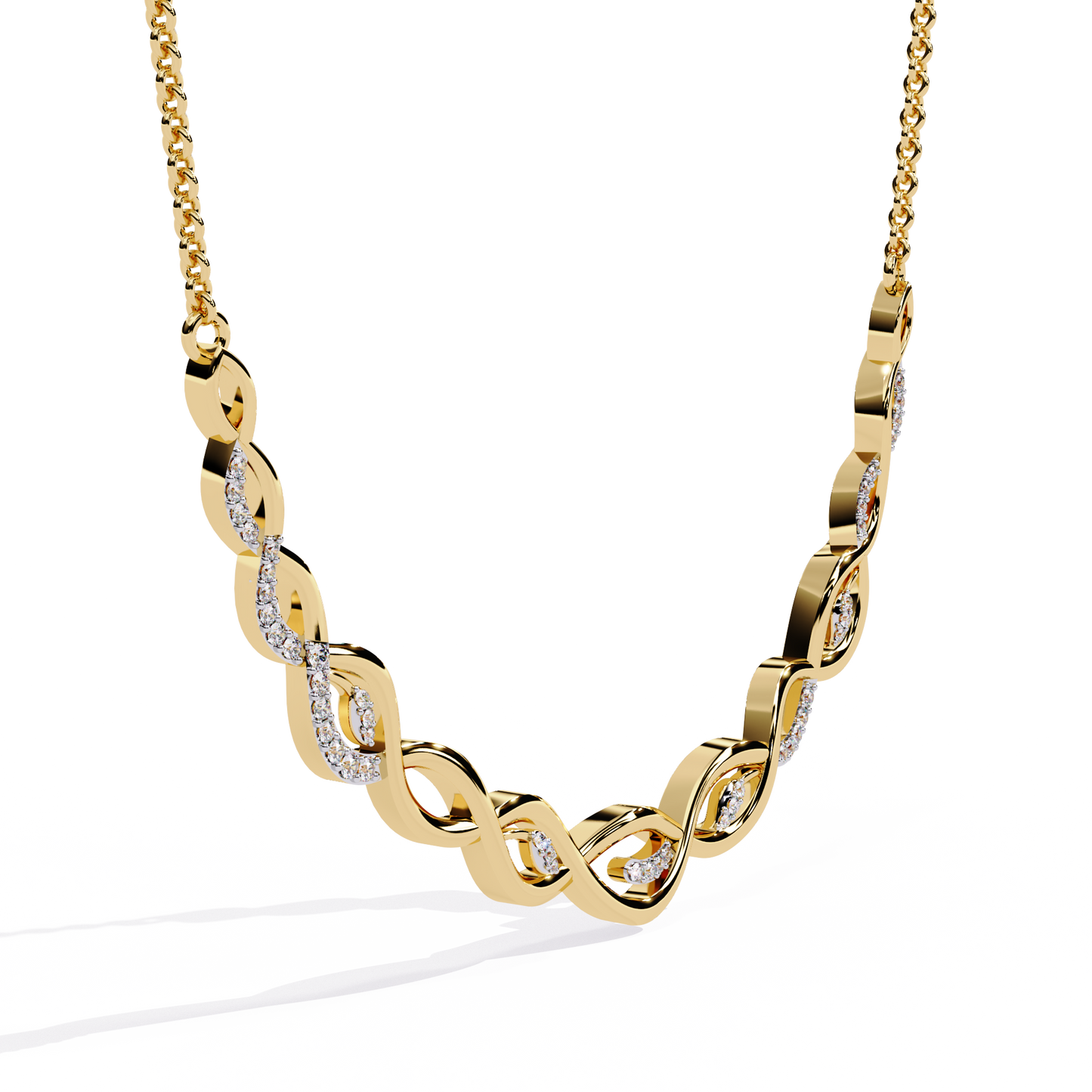 Twisted Round Cut 14k Solid Gold Lab Grown And Natural Diamond Antique Minimalist Party Wear Diamond Necklace Gift For Her