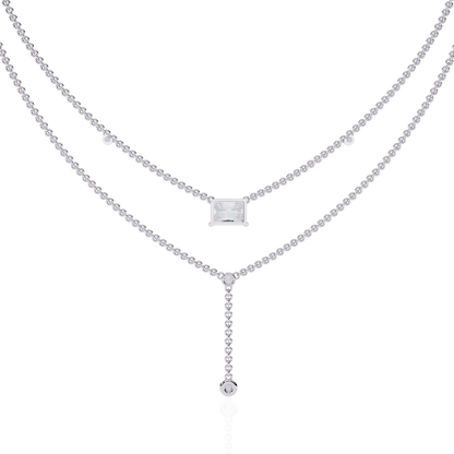 18k Solid Gold Radiant And Round 1.72 Ct  Cut Lab Grown Diamond Elegant Solitaire Cluster Daily Wear Necklace