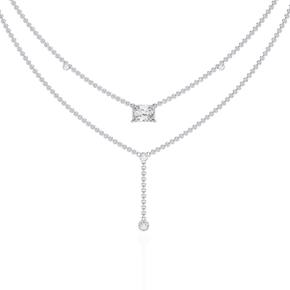 18k Solid Gold Radiant And Round 1.72 Ct  Cut Lab Grown Diamond Elegant Solitaire Cluster Daily Wear Necklace