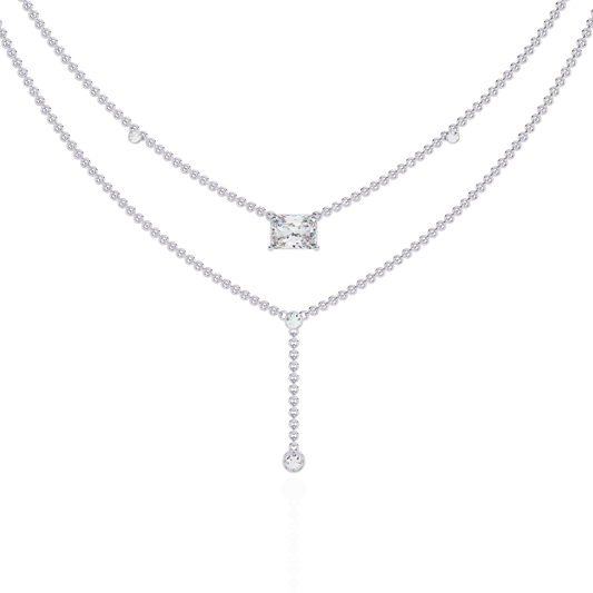 18k Solid Gold Radiant And Round 1.72 Ct  Cut Lab Grown Diamond Elegant Solitaire Cluster Daily Wear Necklace
