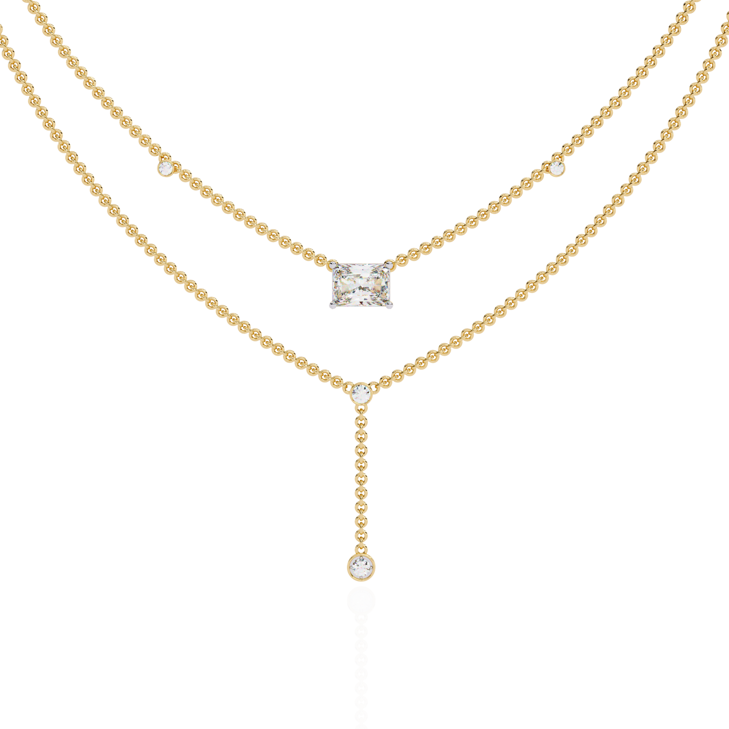 18k Solid Gold Radiant And Round 1.72 Ct Cut Lab Grown Diamond Elegant Solitaire Cluster Daily Wear Necklace