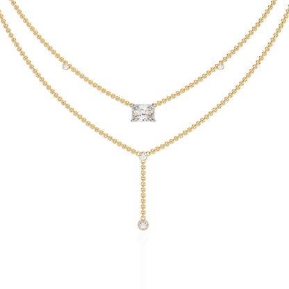 18k Solid Gold Radiant And Round 1.72 Ct  Cut Lab Grown Diamond Elegant Solitaire Cluster Daily Wear Necklace