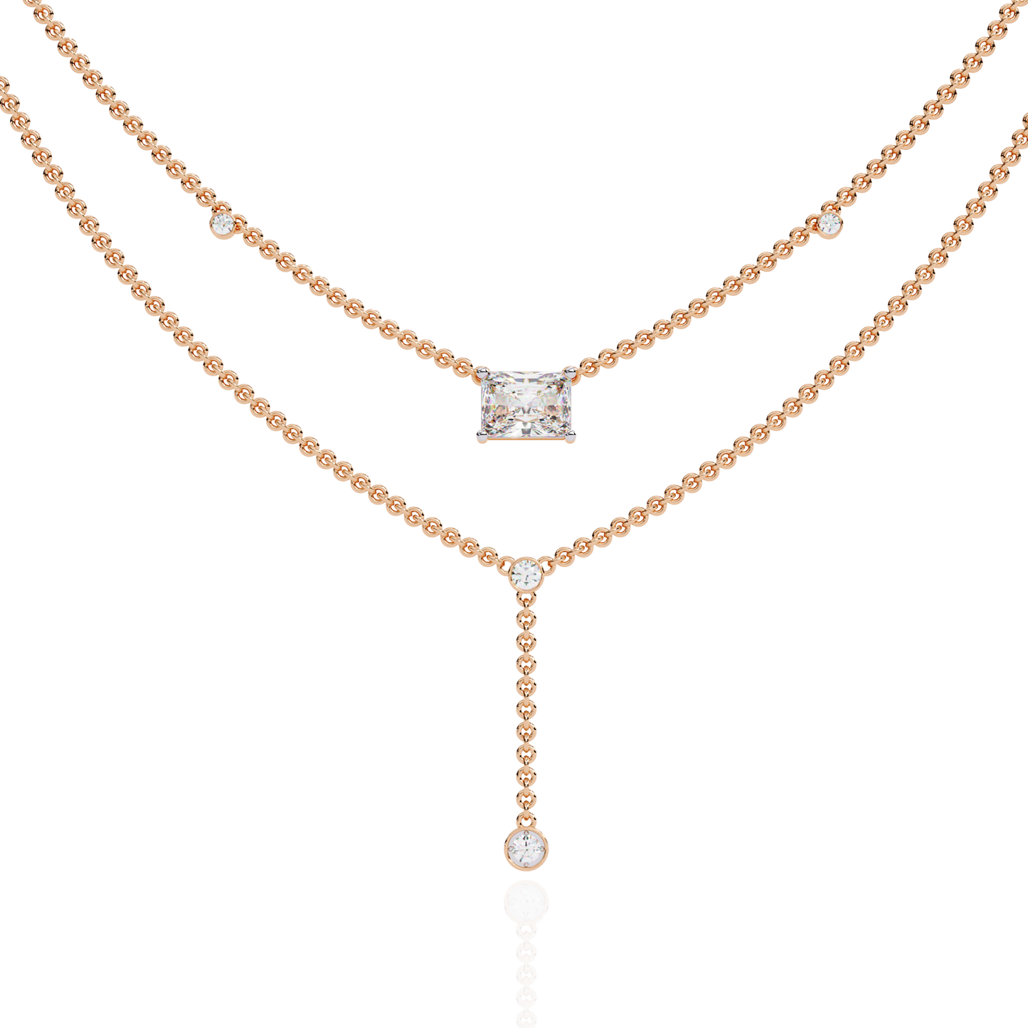 18k Solid Gold Radiant And Round 1.72 Ct Cut Lab Grown Diamond Elegant Solitaire Cluster Daily Wear Necklace