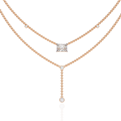 18k Solid Gold Radiant And Round 1.72 Ct  Cut Lab Grown Diamond Elegant Solitaire Cluster Daily Wear Necklace