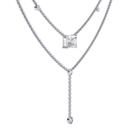 18k Solid Gold Radiant And Round 1.72 Ct  Cut Lab Grown Diamond Elegant Solitaire Cluster Daily Wear Necklace