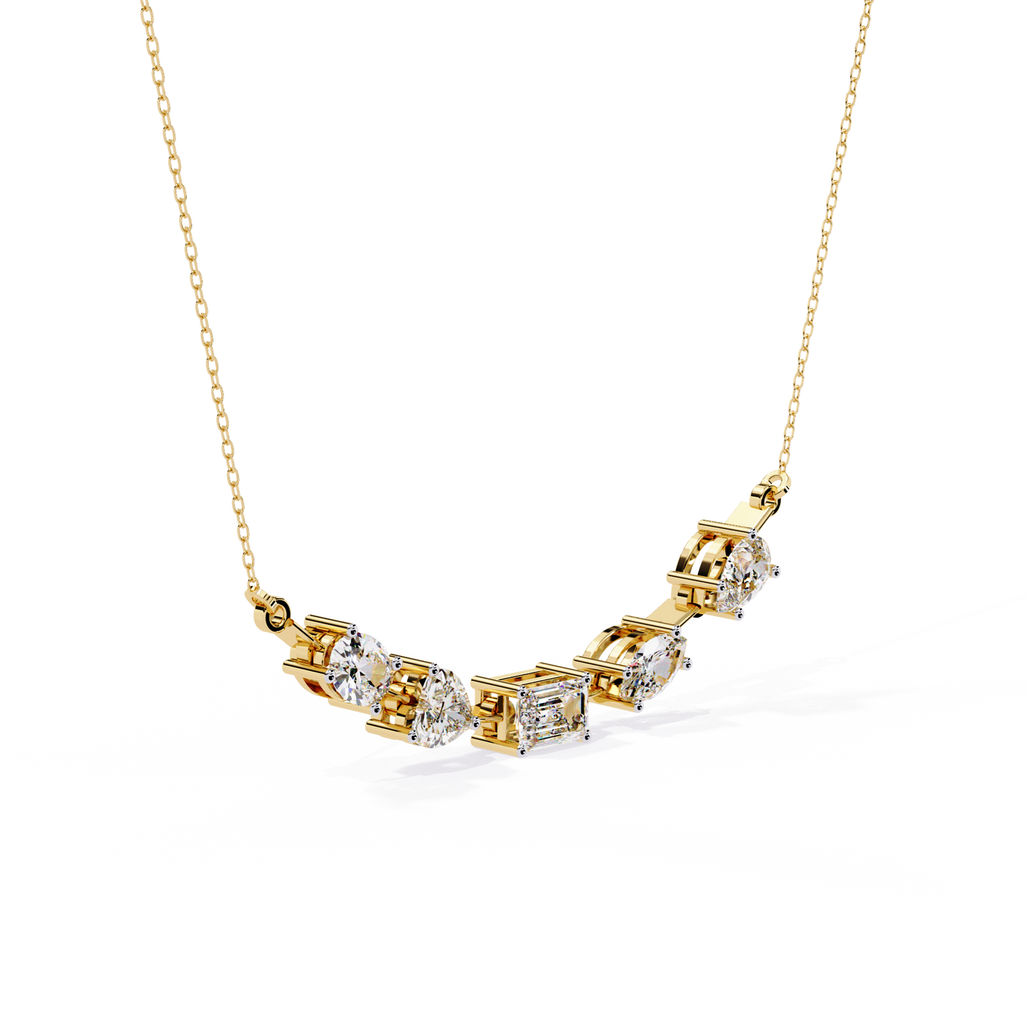 2.81 Ct Multi Shape Lab Grown Diamond 14k White Gold Unique Elegant Minimalist Dainty Necklace Gift For Wife