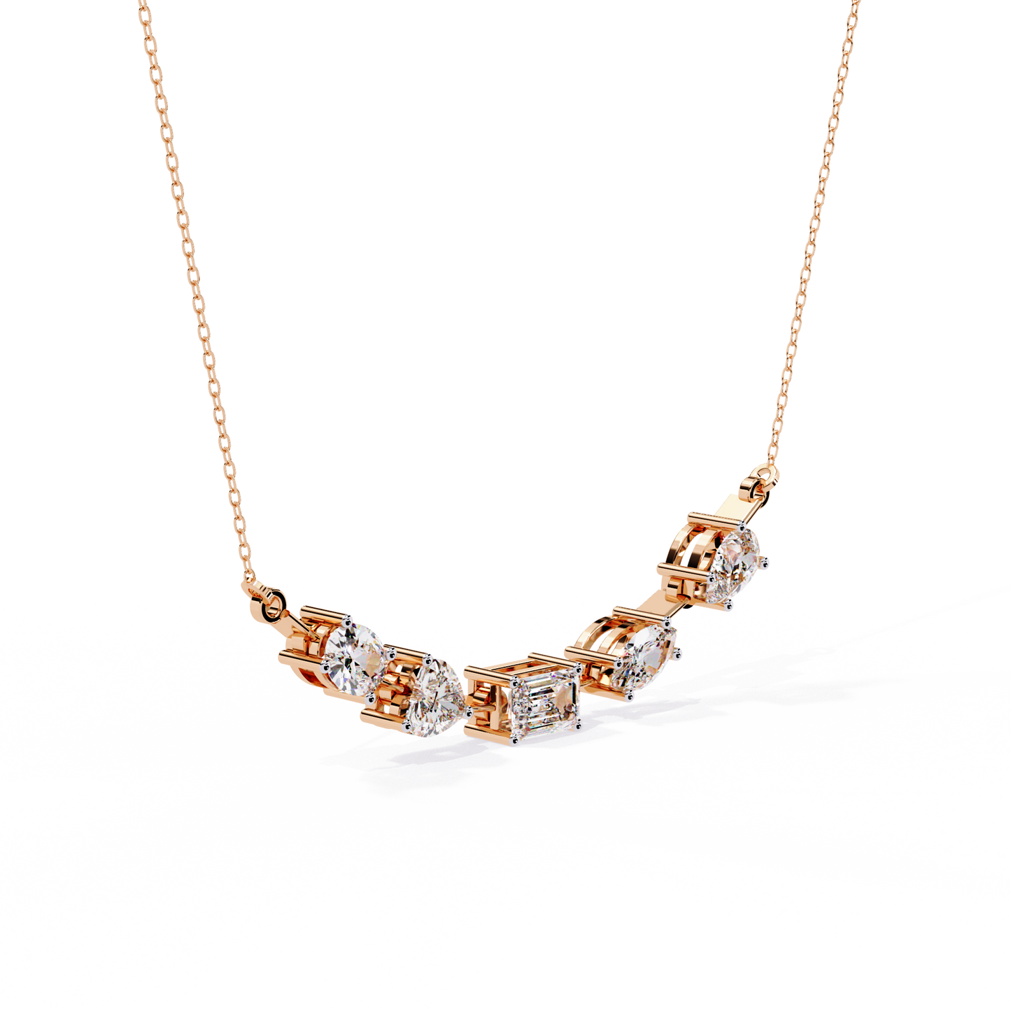 2.81 Ct Multi Shape Lab Grown Diamond 14k White Gold Unique Elegant Minimalist Dainty Necklace Gift For Wife