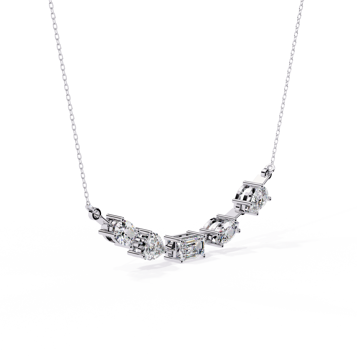2.81 Ct Multi Shape Lab Grown Diamond 14k White Gold Unique Elegant Minimalist Dainty Necklace Gift For Wife