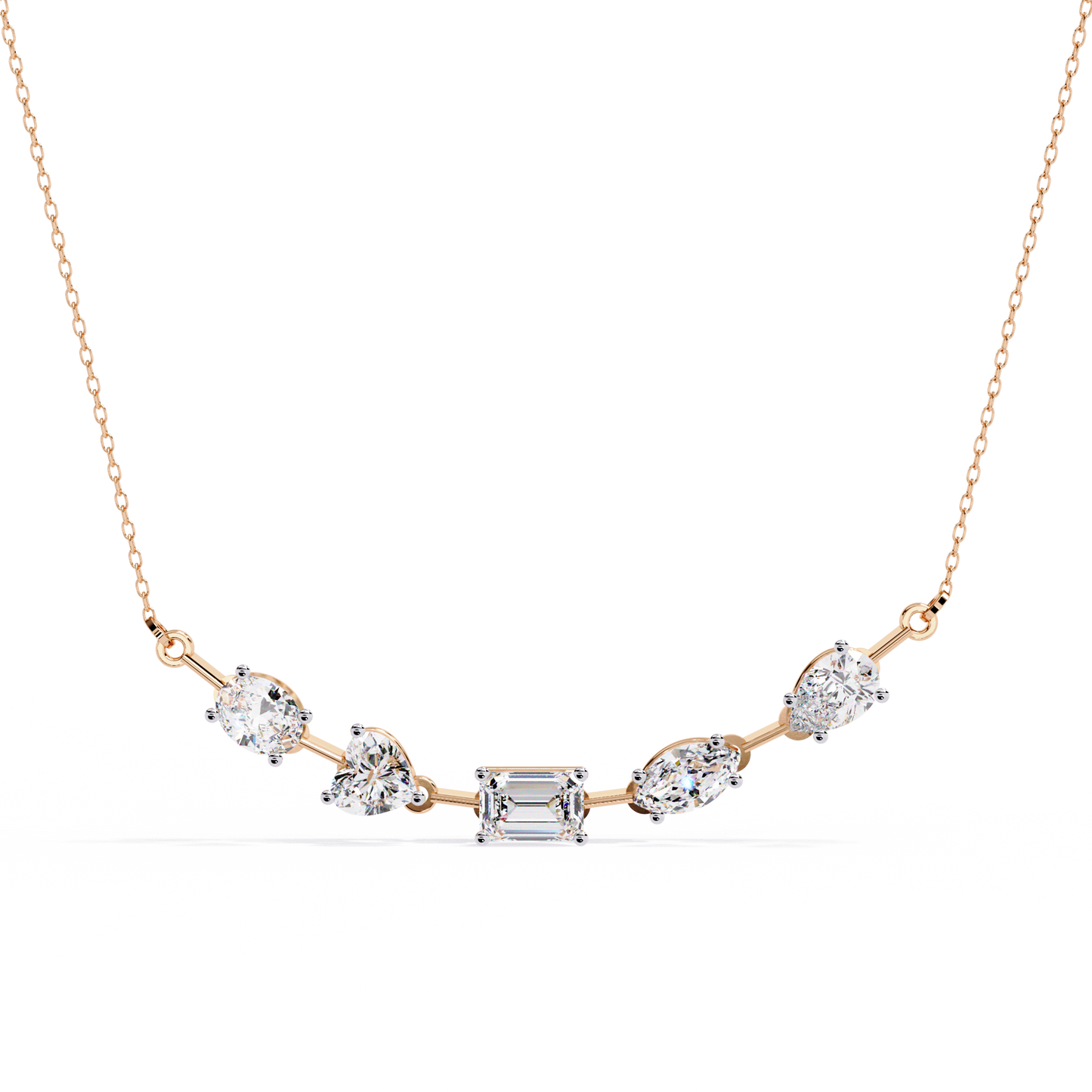 2.81 Ct Multi Shape Lab Grown Diamond 14k White Gold Unique Elegant Minimalist Dainty Necklace Gift For Wife
