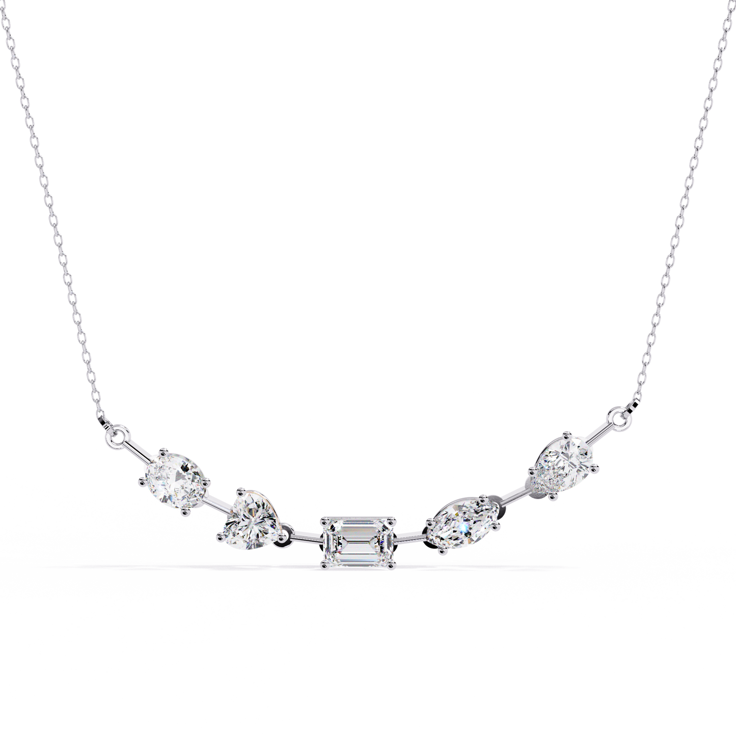 2.81 Ct Multi Shape Lab Grown Diamond 14k White Gold Unique Elegant Minimalist Dainty Necklace Gift For Wife