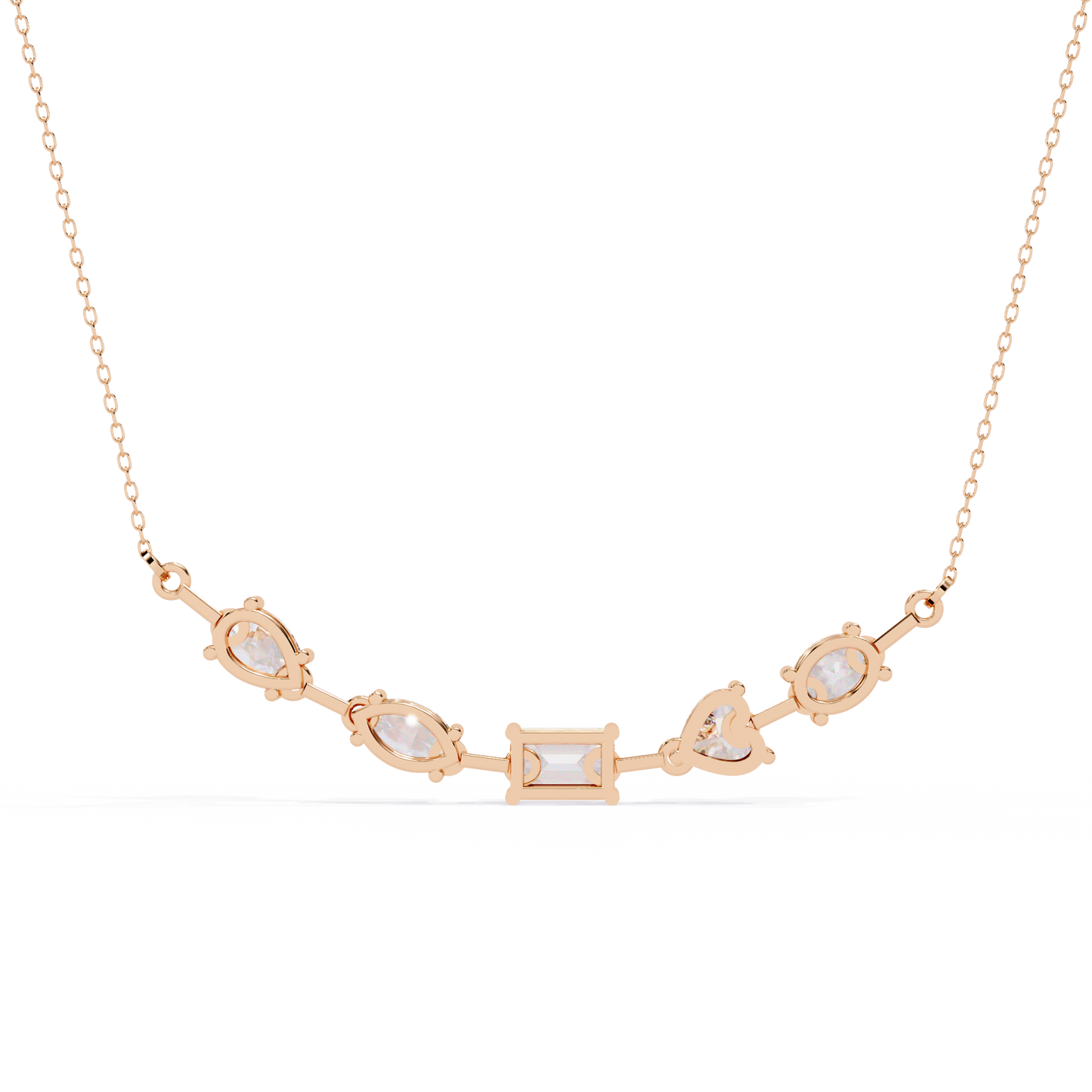 2.81 Ct Multi Shape Lab Grown Diamond 14k White Gold Unique Elegant Minimalist Dainty Necklace Gift For Wife
