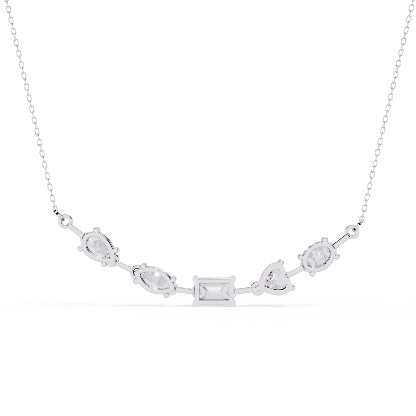 2.81 Ct Multi Shape Lab Grown Diamond 14k White Gold Unique Elegant Minimalist Dainty Necklace Gift For Wife