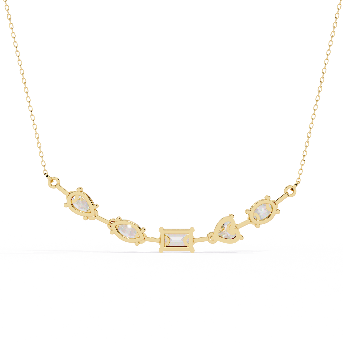 2.81 Ct Multi Shape Lab Grown Diamond 14k White Gold Unique Elegant Minimalist Dainty Necklace Gift For Wife
