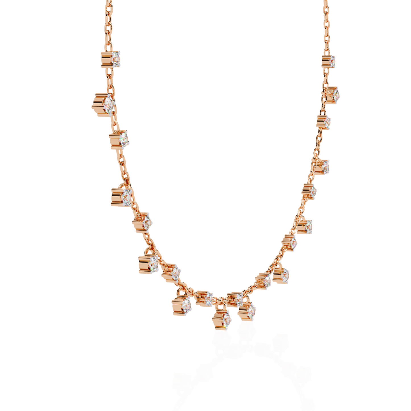 Round Cut natural & Lab Grown Diamond Art Deco Prong Set Antique Graduation Necklace for Her
