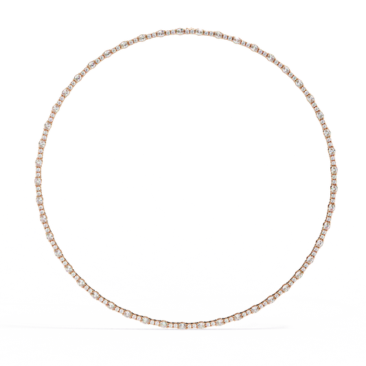 10k Solid Rose Gold Oval & Round Cut 7.35 Ct Lab Grown & Natural Minimalist Classic Diamond Necklace For Her