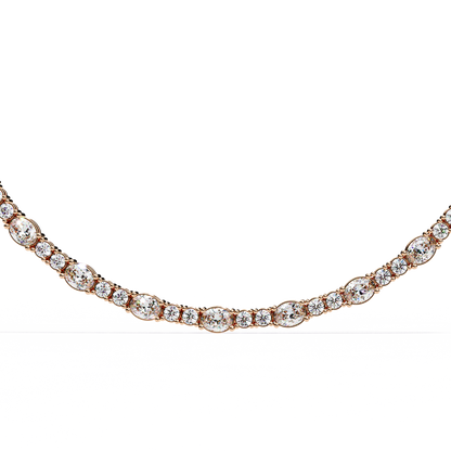 10k Solid Rose Gold Oval & Round Cut 7.35 Ct Lab Grown & Natural Minimalist Classic Diamond Necklace For Her
