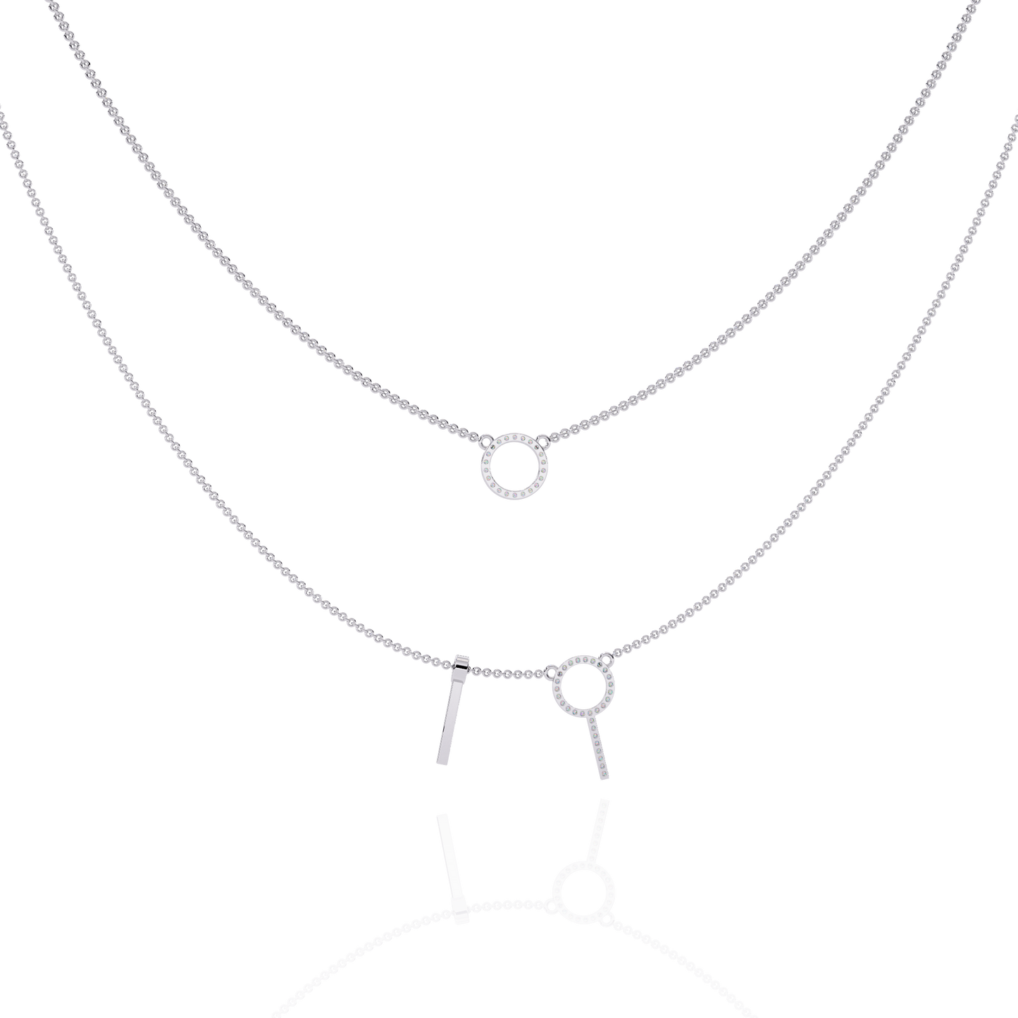 Round Open Circle Key Shape Cut Lab grown &Natural Diamond 10k Solid White Gold Layered Dainty Necklace Gift For Mom