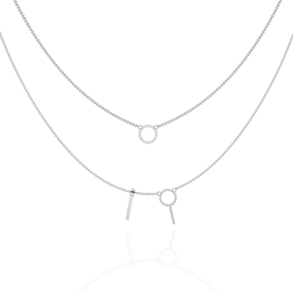 Round Open Circle Key Shape Cut  Lab grown &Natural Diamond 10k Solid White Gold  Layered Dainty Necklace Gift For Mom