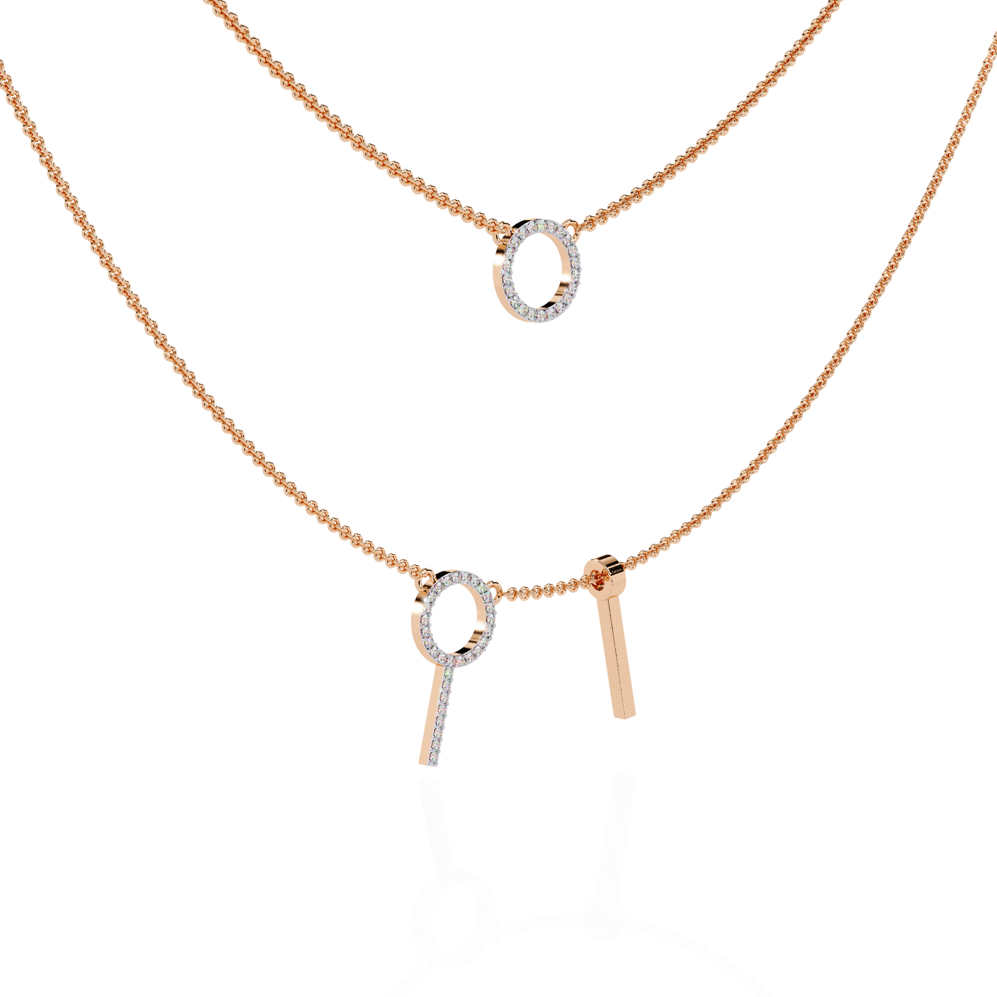 Round Open Circle Key Shape Cut Lab grown &Natural Diamond 10k Solid White Gold Layered Dainty Necklace Gift For Mom