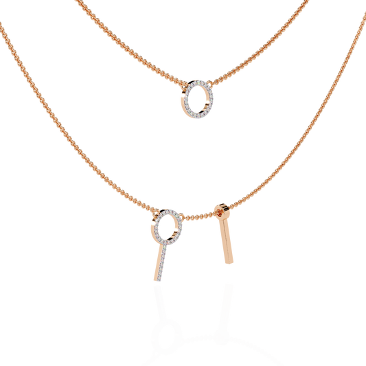 Round Open Circle Key Shape Cut  Lab grown &Natural Diamond 10k Solid White Gold  Layered Dainty Necklace Gift For Mom