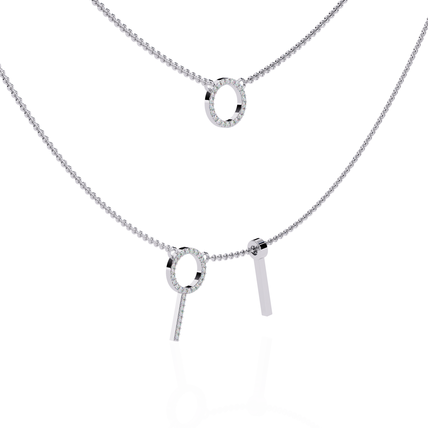Round Open Circle Key Shape Cut Lab grown &Natural Diamond 10k Solid White Gold Layered Dainty Necklace Gift For Mom